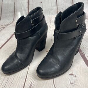 RAG & BONE Harrow black leather ankle heel booties, size 37 (US 7)